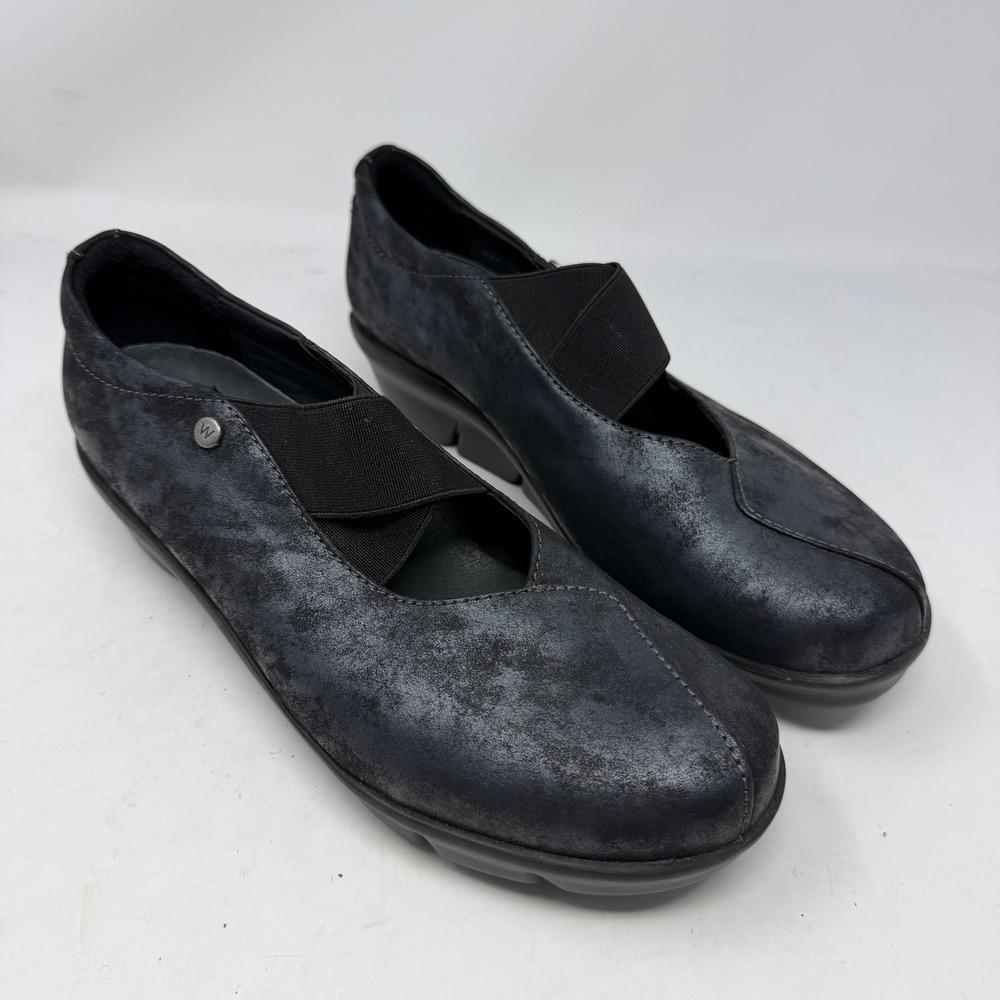 Wolky Pichu Mary Jane Shoes 41 Black Distressed Leather New Slip On 6651839